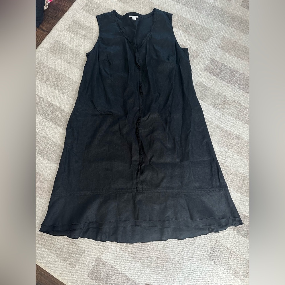 J. Jill Women’s Scallop Edge Black V Neck Linen Dress Pockets (Size 1X)